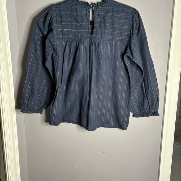 Maeve Navy Blue Blouse With Copper Metallic Stripes Size XS - Picture 5 of 7